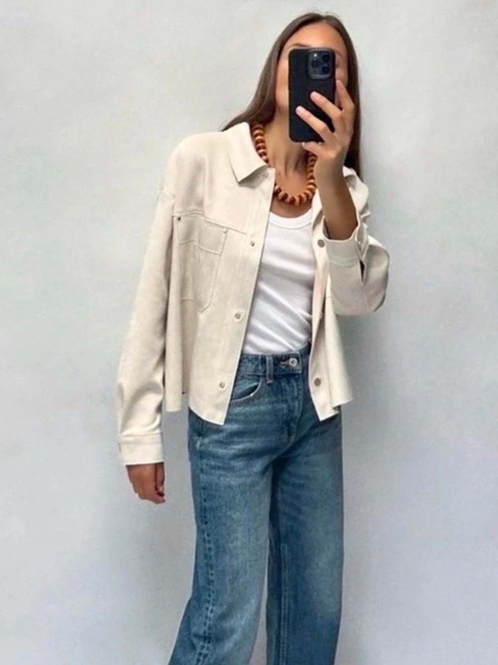 ZARA FAUX SUEDE JACKET ECRU